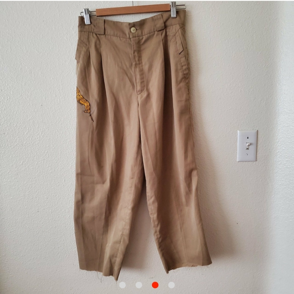 Vintage khaki embroidered pants
